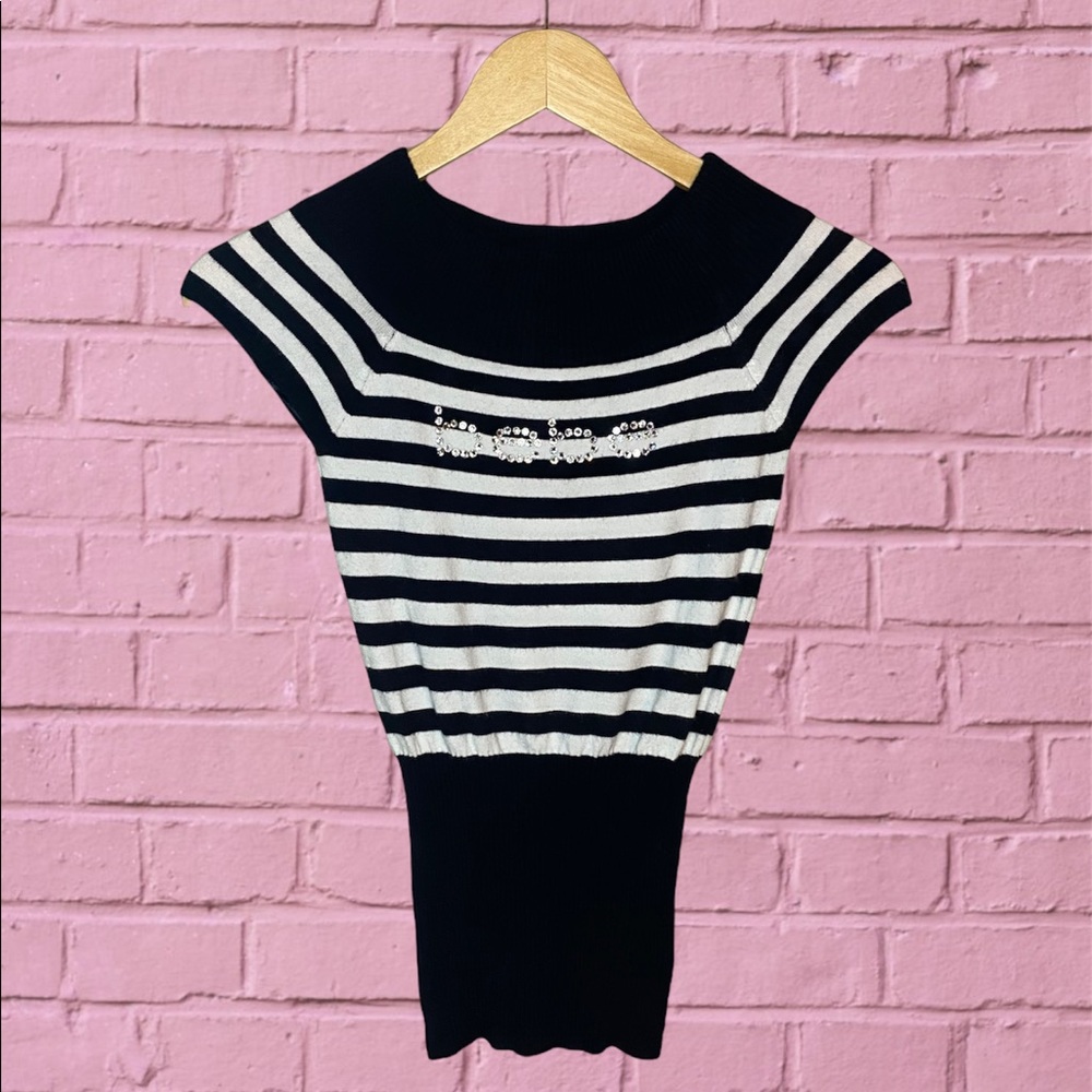 Bebe rhinestone striped top